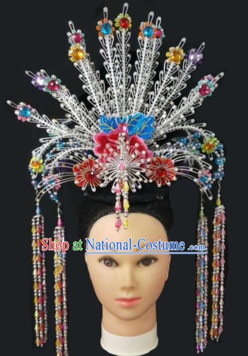 Chinese Traditional Peking Opera Queen Colorful Phoenix Crown Hairpins Handmade Beijing Opera Diva Hair Accessories for Women