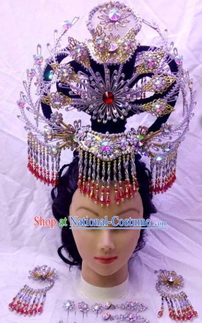 Chinese Traditional Peking Opera Empress Phoenix Crown Hairpins Handmade Beijing Opera Diva Hair Accessories for Women