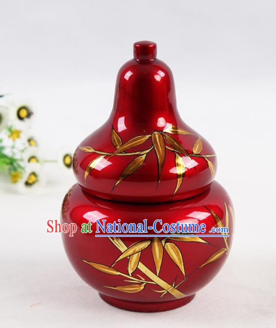 Chinese Traditional Handmade Red Printing Bamboo Lacquerware Vase Craft