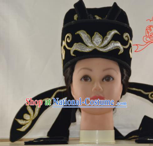 Chinese Traditional Peking Opera Scholar Black Hat Handmade Ancient Nobility Childe Headwear for Men