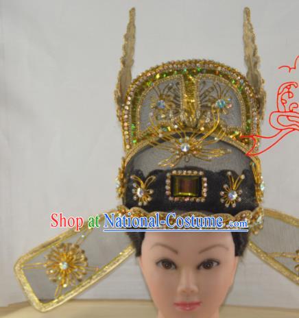 Chinese Traditional Peking Opera Scholar Golden Hat Handmade Ancient Bridegroom Headwear for Men