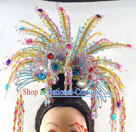 Chinese Traditional Peking Opera Princess Colorful Phoenix Crown Handmade Ancient Court Lady Hair Accessories for Women