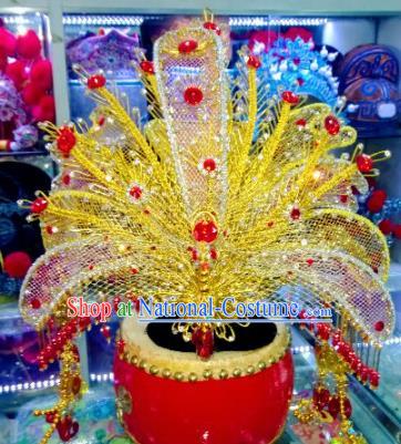 Chinese Traditional Peking Opera Diva Golden Phoenix Crown Handmade Ancient Court Lady Hair Accessories for Women