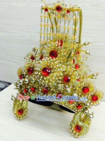 Chinese Traditional Peking Opera King Golden Hat Handmade Ancient Royal Emperor Headwear for Men