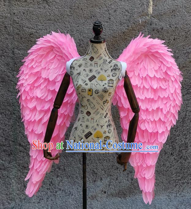 Professional Halloween Stage Show Miami Pink Feathers Wings Brazilian Carnival Catwalks Prop for Women