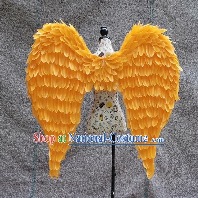 Professional Halloween Stage Show Miami Yellow Feathers Wings Brazilian Carnival Catwalks Prop for Women