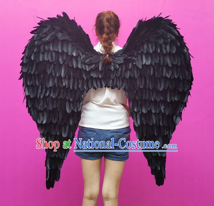 Professional Halloween Stage Show Miami Black Feathers Wings Brazilian Carnival Catwalks Prop for Women