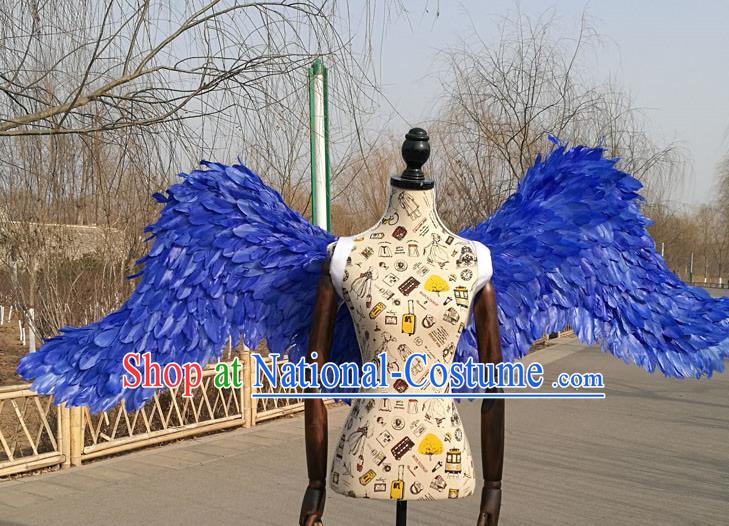 Professional Halloween Stage Show Blue Feather Angel Wings Brazilian Carnival Catwalks Prop for Women