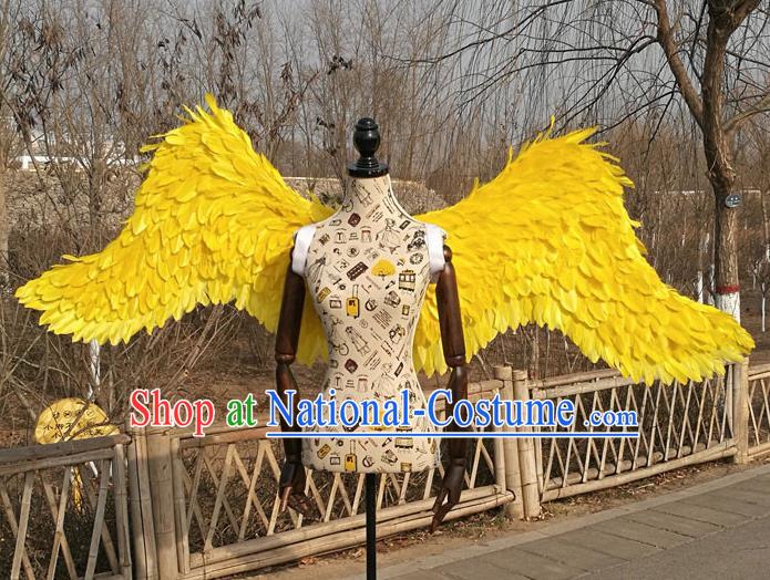 Professional Halloween Stage Show Yellow Feather Angel Wings Brazilian Carnival Catwalks Prop for Women