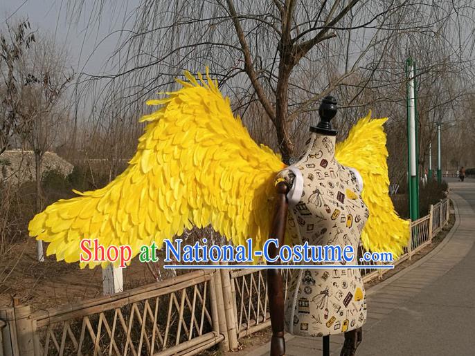 Professional Halloween Stage Show Yellow Feather Angel Wings Brazilian Carnival Catwalks Prop for Women