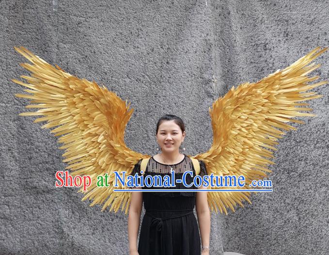 Professional Halloween Stage Show Golden Feather Angel Wings Brazilian Carnival Catwalks Prop for Women