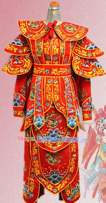 Chinese Traditional Peking Opera Swordsman Red Embroidered Costume Ancient Imperial Bodyguard Clothing for Men