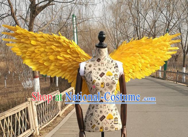 Professional Halloween Stage Show Yellow Feather Angel Wings Brazilian Carnival Catwalks Prop for Women