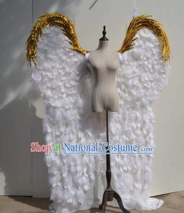 Professional Halloween Stage Show Golden Sequins Feather Angel Wings Brazilian Carnival Catwalks Prop for Women