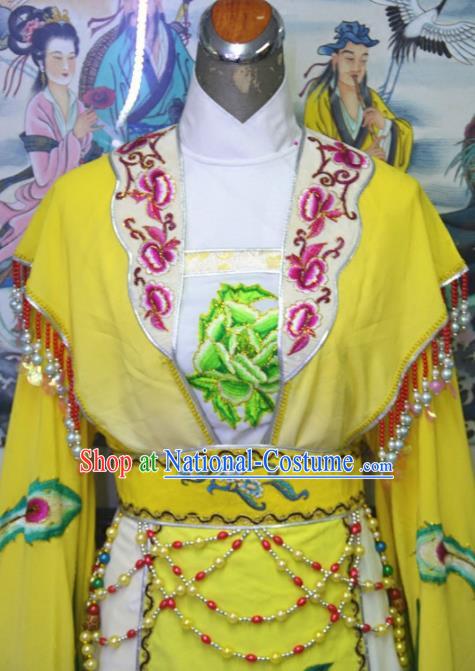 Chinese Traditional Peking Opera Queen Yellow Embroidered Dress Ancient Empress Costume for Women