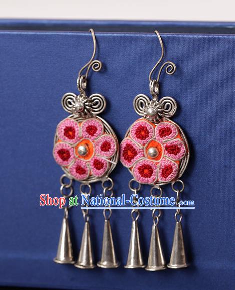 Chinese Traditional Miao Nationality Embroidered Earrings Handmade Ethnic Ear Accessories for Women