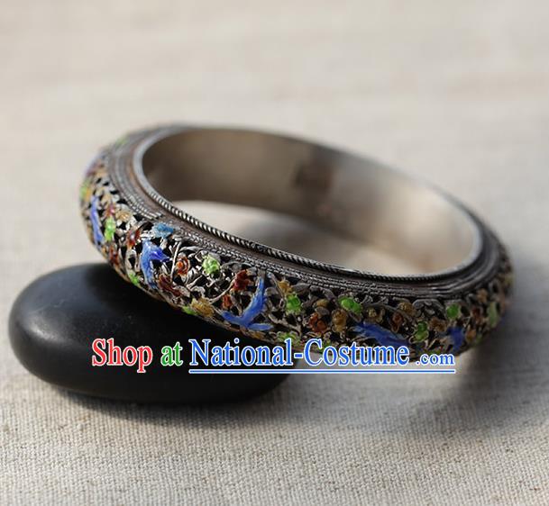 Chinese Traditional Miao Nationality Silver Carving Cloisonne Bracelet Handmade Ethnic Accessories for Women