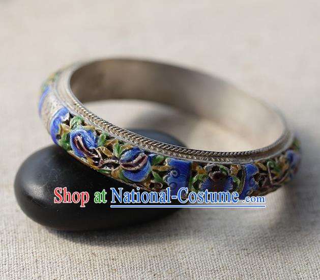 Chinese Traditional Miao Nationality Cloisonne Bracelet Handmade Ethnic Silver Accessories for Women