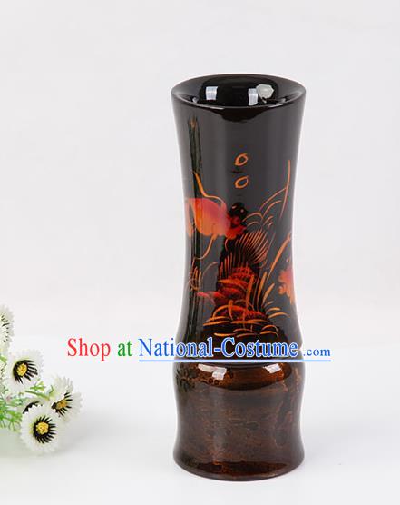 Chinese Traditional Handmade Printing Black Lacquerware Brush Pot Craft