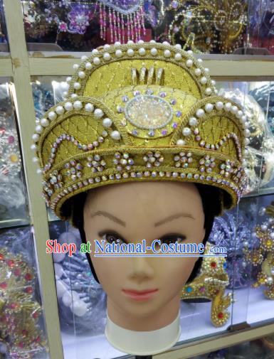 Chinese Traditional Peking Opera Golden Hat Handmade Ancient Emperor Headwear for Men