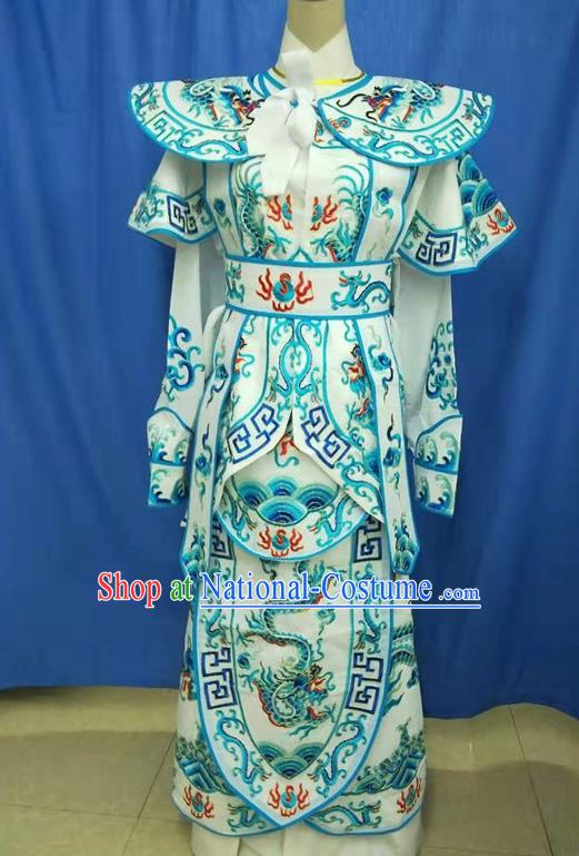 Chinese Traditional Peking Opera Takefu Blue Embroidered Kao Costume Handmade Ancient Swordsman Clothing for Men