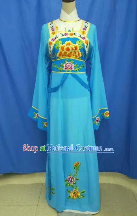 Chinese Traditional Peking Opera Servant Girl Blue Dress Ancient Court Maid Costume for Women