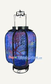 Chinese Traditional Handmade Iron Royalblue Palace Lantern New Year Ceiling Lamp