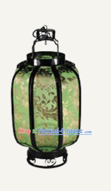 Chinese Traditional Handmade Printing Ombre Flowers Iron Light Green Palace Lantern New Year Ceiling Lamp