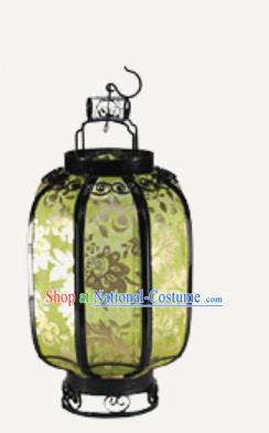 Chinese Traditional Handmade Printing Ombre Flowers Iron Green Palace Lantern New Year Ceiling Lamp