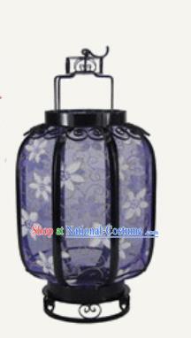 Chinese Classical Blue Palace Lantern Traditional Handmade New Year Ironwork Ceiling Lamp