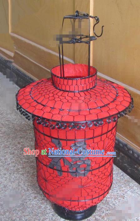 Chinese Classical New Year Red Veil Palace Lantern Traditional Handmade Ironwork Ceiling Lamp