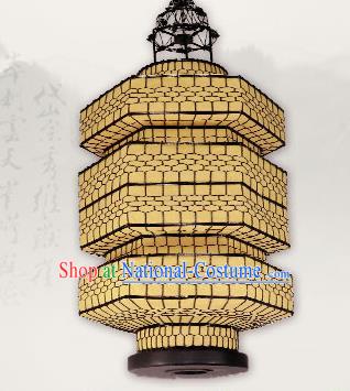 Chinese Classical New Year Yellow Veil Palace Lantern Traditional Handmade Ironwork Ceiling Lamp