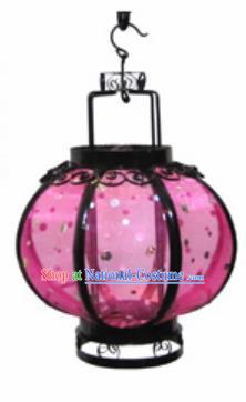 Chinese Classical Rosy Veil Round Palace Lantern Traditional Handmade Ironwork Ceiling Lamp