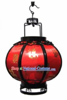 Chinese Classical Red Lucky Round Palace Lantern Traditional Handmade Ironwork Ceiling Lamp