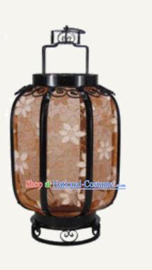 Chinese Classical Brown Gauze Palace Lantern Traditional Handmade New Year Ironwork Ceiling Lamp