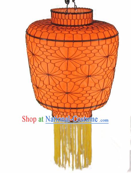 Chinese Outdoor Classical Tassel Orange Palace Lantern Traditional Handmade Ironwork Ceiling Lamp