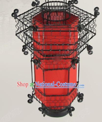 Chinese Classical Hexagonal Palace Lantern Traditional Handmade Ironwork Ceiling Lamp