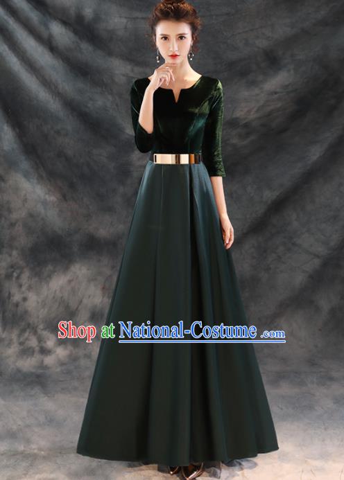 Top Grade Compere Atrovirens Satin Full Dress Annual Gala Stage Show Chorus Costume for Women