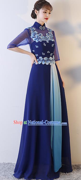 Top Grade Compere Embroidered Royalblue Full Dress Annual Gala Stage Show Chorus Costume for Women