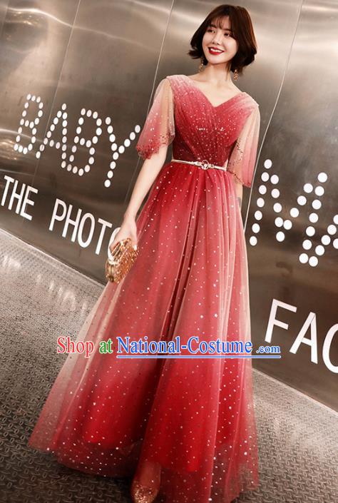 Top Grade Compere Red Veil Full Dress Annual Gala Stage Show Chorus Costume for Women