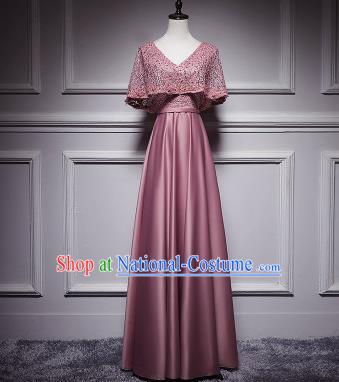 Top Grade Compere Pink Lace Satin Full Dress Annual Gala Stage Show Chorus Costume for Women