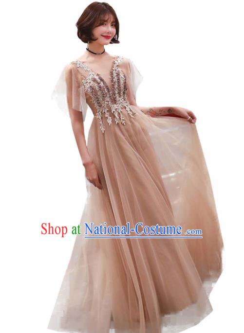 Top Grade Compere Champagne Veil Full Dress Annual Gala Stage Show Chorus Costume for Women