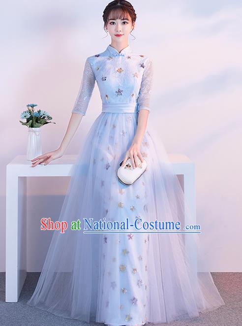 Top Grade Compere Light Blue Full Dress Annual Gala Stage Show Chorus Costume for Women