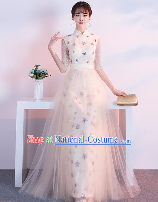 Top Grade Compere Beige Full Dress Annual Gala Stage Show Chorus Costume for Women