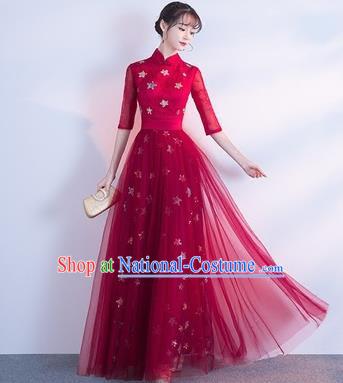 Top Grade Compere Wine Red Full Dress Annual Gala Stage Show Chorus Costume for Women