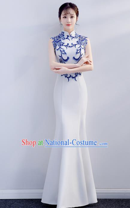 Top Grade Compere Embroidered Full Dress Annual Gala Stage Show Qipao Costume for Women