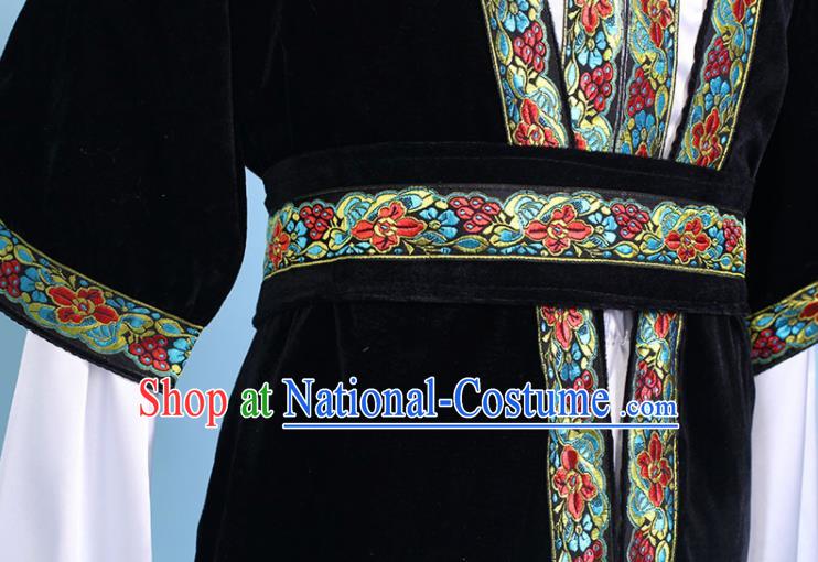 Chinese Traditional Kazak Nationality Embroidered Black Clothing Xinjiang Ethnic Folk Dance Costume for Men