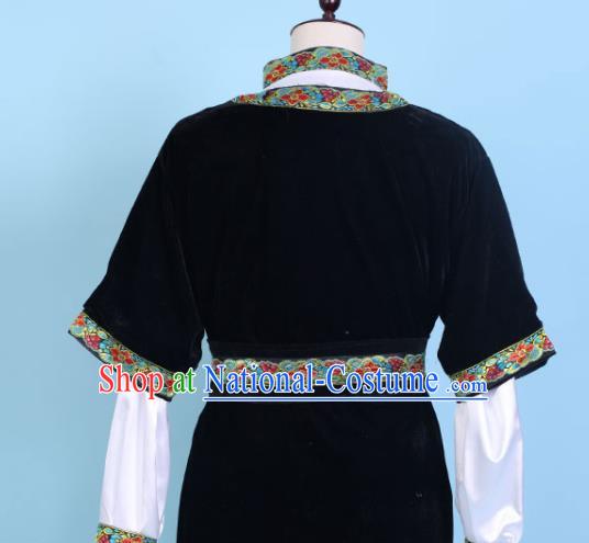 Chinese Traditional Kazak Nationality Embroidered Black Clothing Xinjiang Ethnic Folk Dance Costume for Men