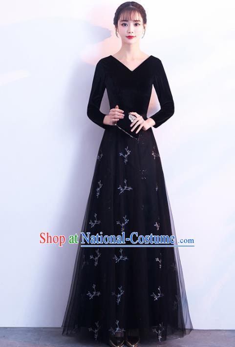 Top Grade Compere Black Veil Full Dress Annual Gala Stage Show Chorus Costume for Women