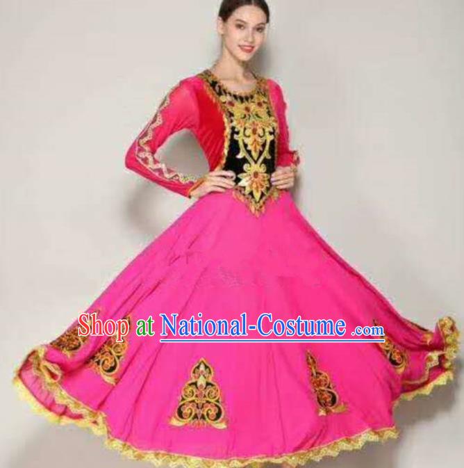 Traditional Chinese Xinjiang Uyghur Nationality Folk Dance Dress Ethnic Stage Show Costume for Women